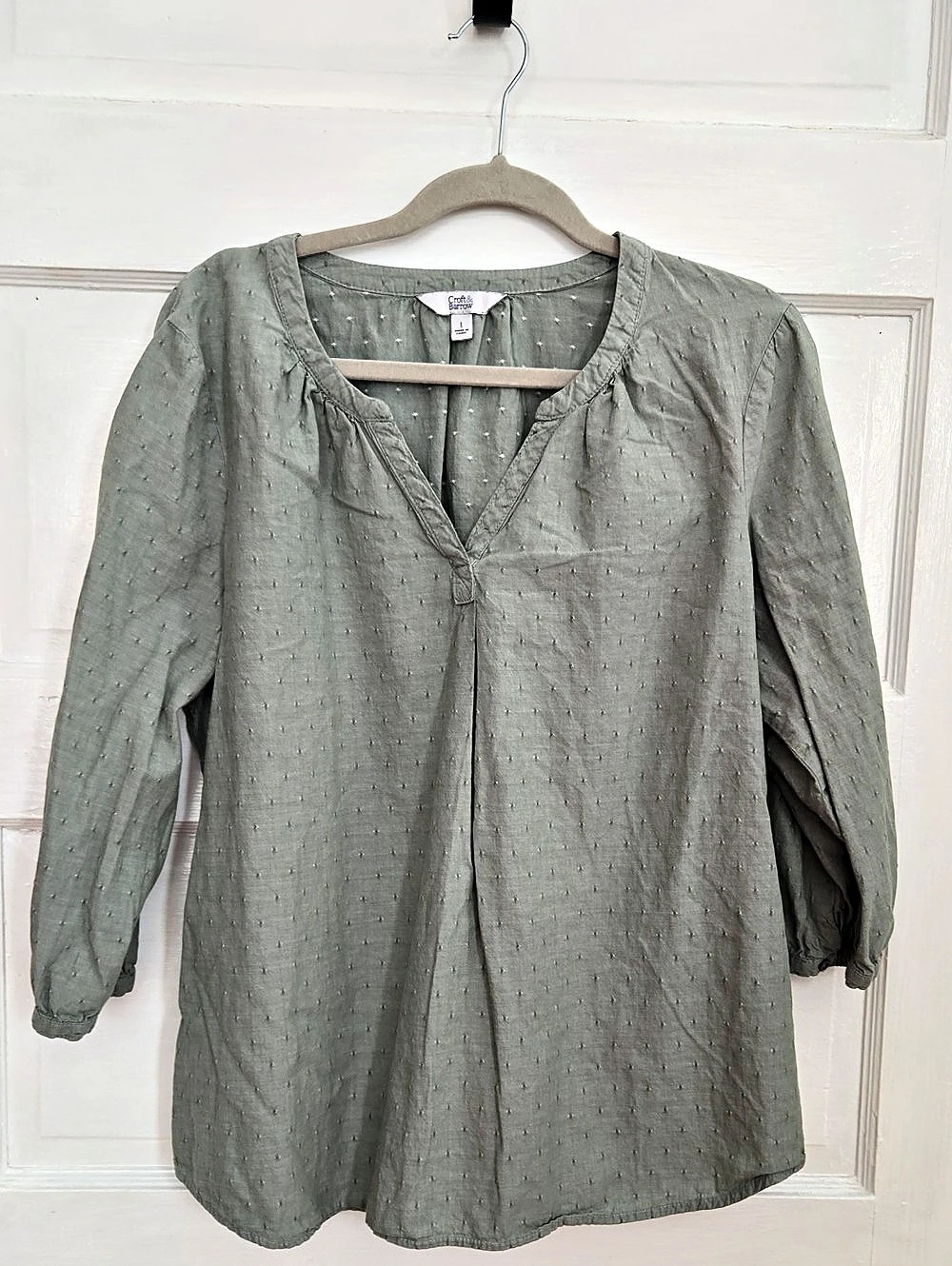 Croft & Barrow Women's Textured Blouse in Green Size Large